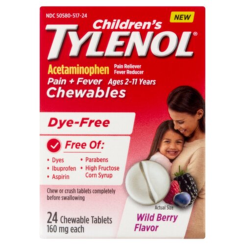 Tylenol Children's Wild Berry Flavor Acetaminophen Pain + Fever Chewable Tablets, 160 mg, 24 count