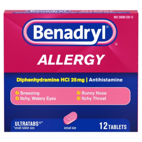 Benadryl Allergy Antihistamine Tablets, 12 count