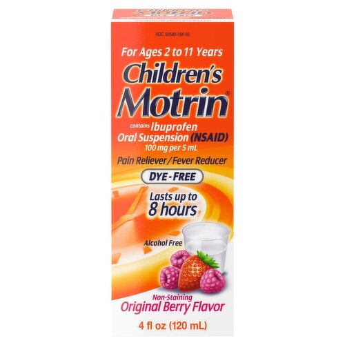 Children's Motrin Ibuprofen Kids Medicine, Berry Flavored, Dye-Free, 4 fl. oz