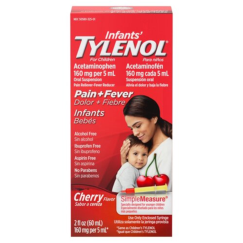 Tylenol Infants' Cherry Flavor Acetaminophen Pain + Fever Oral Suspension, 160 mg, 2 fl oz