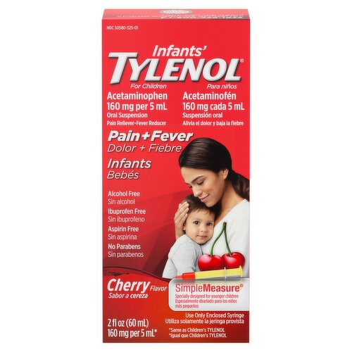 Tylenol Infant's Cherry Flavor Acetaminophen Oral Suspension Pain+Fever Reducer, 2 fl oz