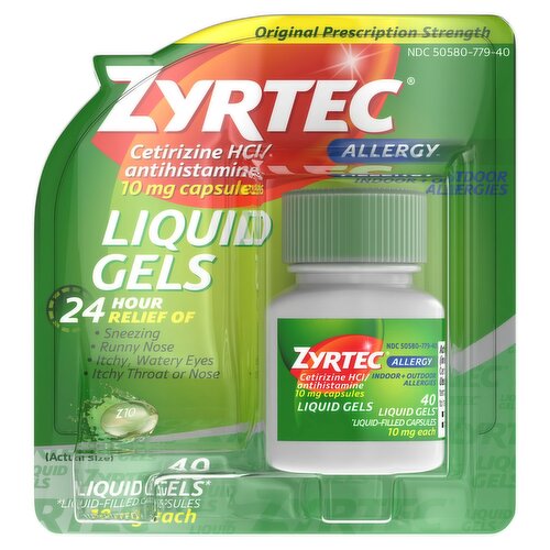 Zyrtec Indoor + Outdoor Allergy Liquid Gels, 10 mg, 40 count