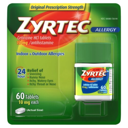 Zyrtec Indoor & Outdoor Allergy Tablets, 10 mg, 60 count