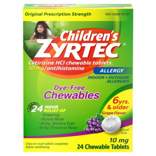 Zyrtec Children's Indoor + Outdoor Allergies Chewable Tablets, 10 mg, 6 Yrs. & Older, 24 count