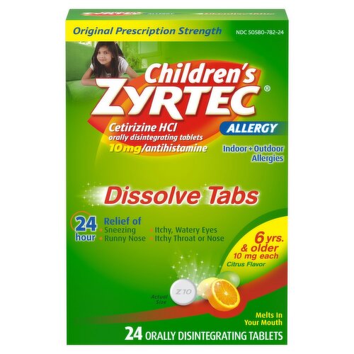 Zyrtec Children's Indoor + Outdoor Allergies Citrus Flavor Dissolve Tabs, 6yrs & Older, 24 count