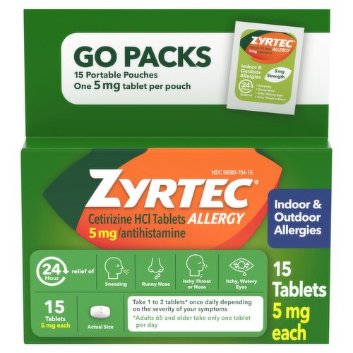 Zyrtec Indoor & Outdoor Allergies Tablets, 15 count