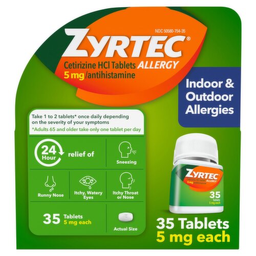 Zyrtec Indoor & Outdoor Allergies Tablets, 5mg, 35 count