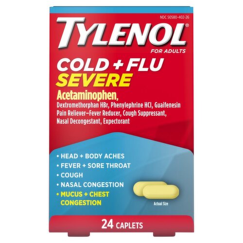 Tylenol Cold + Flu Severe Caplets for Adults, 24 count