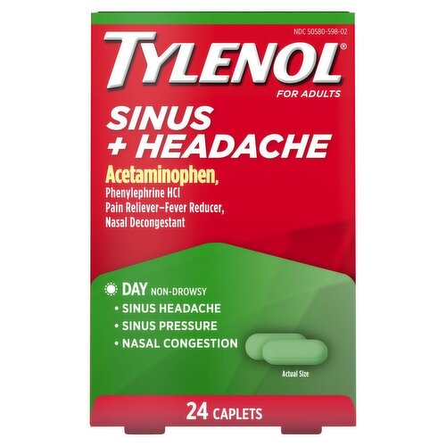 Tylenol Sinus + Headache Non-Drowsy Day Caplets for Adults, 24 count