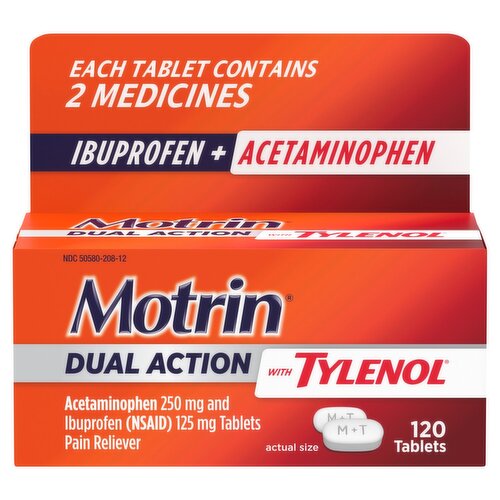 Motrin Dual Action with Tylenol Acetaminophen 250 mg and Ibuprofen 125 mg Tablets, 120 count