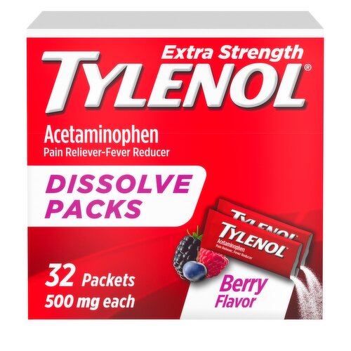  Tylenol Extra Strength Berry Flavor Acetaminophen Dissolve Packs for Adults, 500 mg, 32 count