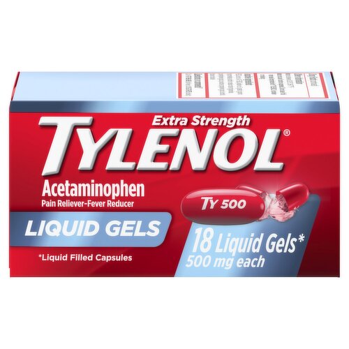 Tylenol Acetaminophen Pain Reliever-Fever Reducer for Adults Liquid Gels, 500mg, 18 Count