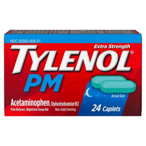 Tylenol PM Extra Strength Pain Reliever, Nighttime Sleep Aid Caplets, 24 count