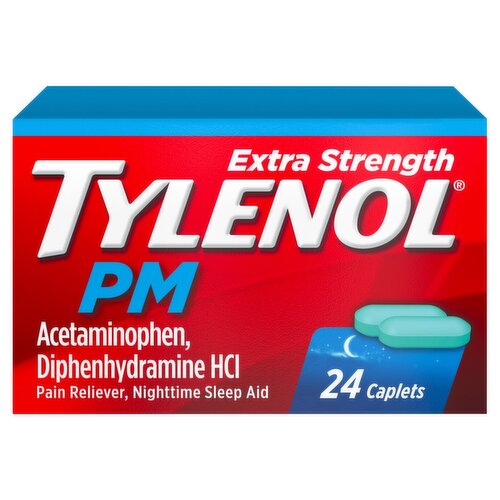 Tylenol PM Extra Strength Pain Reliever, Nighttime Sleep Aid Caplets, 24 count