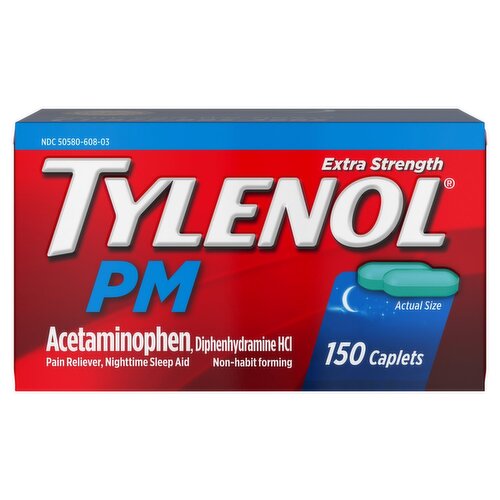 Tylenol PM Extra Strength Acetaminophen 500 mg Caplets, 150 count