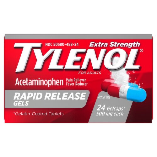 Tylenol Extra Strength Acetaminophen Rapid Release Gels for Adults, 500 mg, 24 count