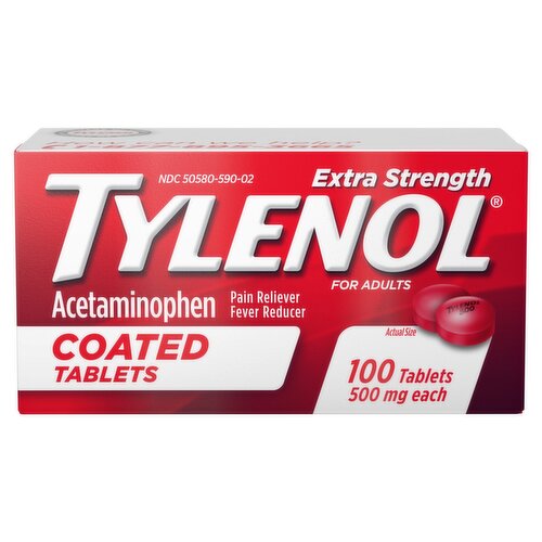 Tylenol Extra Strength Acetaminophen Coated Tablets for Adults, 500 mg, 100 count