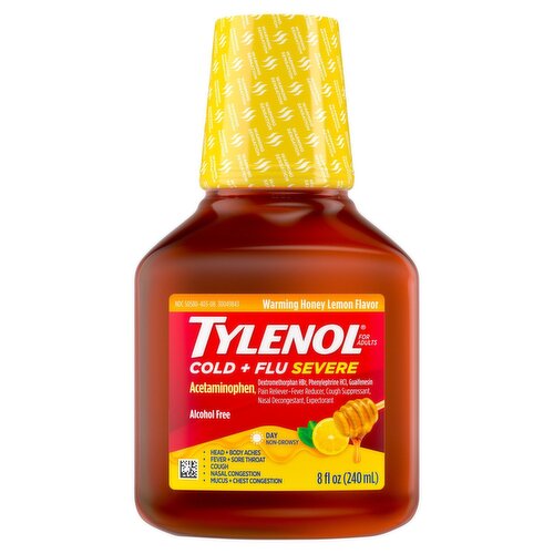 Tylenol Cold + Flu Severe Warming Honey Lemon Flavor Day Non-Drowsy Liquid for Adults, 8 fl oz