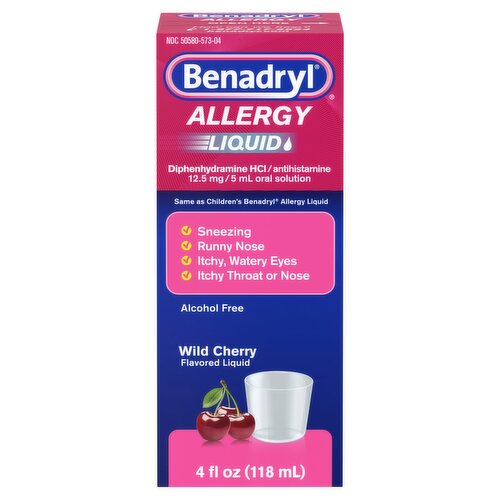 Benadryl Wild Cherry Flavored Allergy Liquid, 4 fl oz
