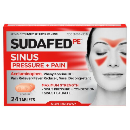 Sudafed PE Maximum Strength Non-Drowsy Sinus Pressure + Pain Tablets, 24 count