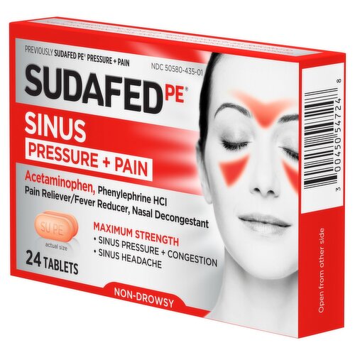 Sudafed PE Maximum Strength Non-Drowsy Sinus Pressure + Pain Tablets, 24 count