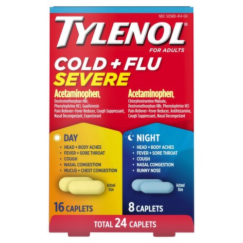 Tylenol Cold + Flu Severe Day & Night Caplets for Adults, 24 count