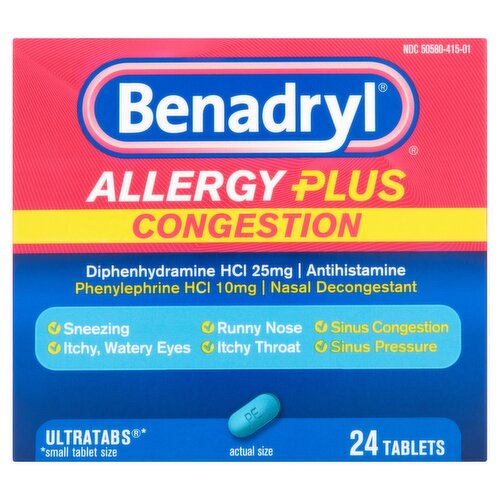 Benadryl Allergy Plus Congestion Ultratabs Tablets, 24 count