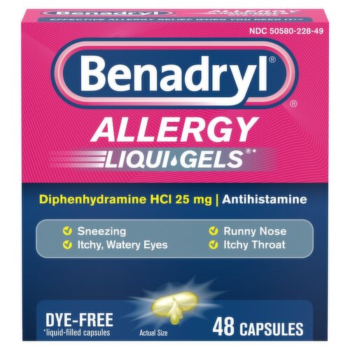Benadryl Liqui-Gels Allergy Dye Free Capsules, 48 count