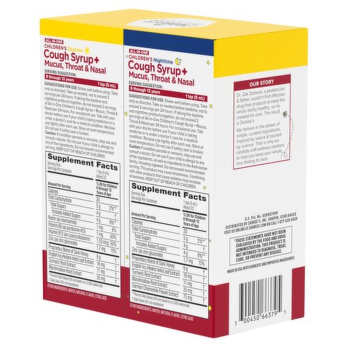 Zarbee's All-in-One Cough Syrup+ Mucus, Throat & Nasal Dietary Supplement, 4 fl oz, 2 count
