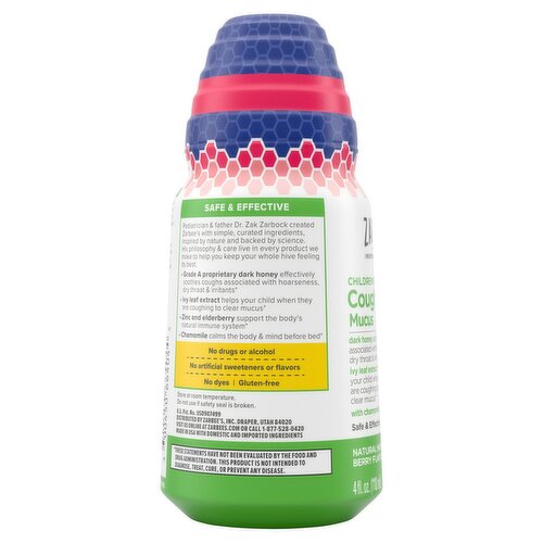 Zarbee's Children's Nighttime Cough Syrup + Mucus Dietary Supplement, 2-6 Years, 4 fl oz