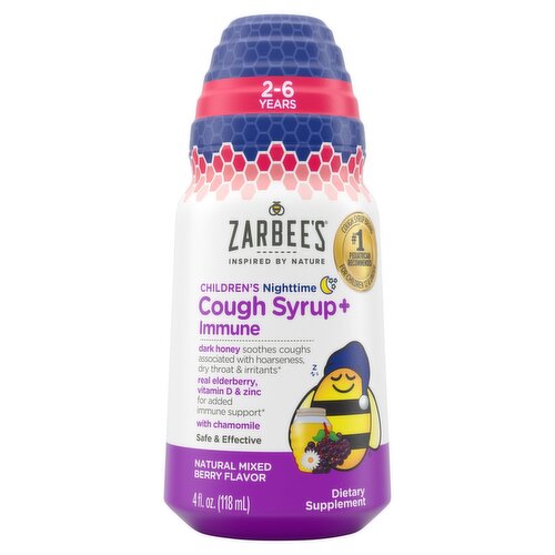 Zarbee's Kids Cough + Immune Syrup Nighttime For Ages 2-6, 4 FL ounce