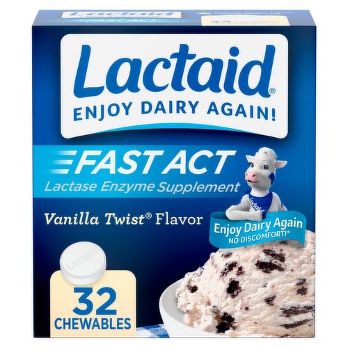 Lactaid Fast Act Vanilla Twist Flavor Lactase Enzyme Supplement, 32 count