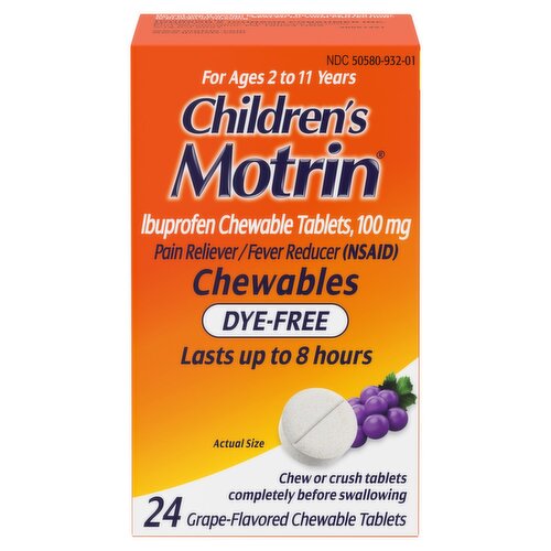 Children's Motrin Grape-Flavored Ibuprofen Chewable Tablets, Ages 2 to 11, 100 mg, 24 count