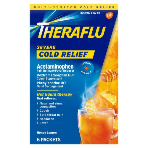 Theraflu Honey Lemon Severe Cold Relief Packets, 6 count