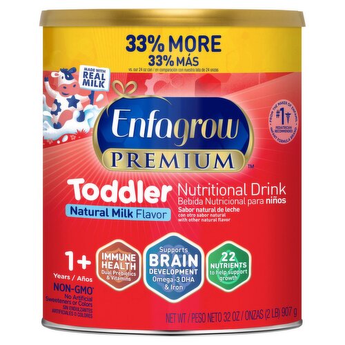 Enfagrow Premium Toddler Natural Milk Flavor Nutritional Drink Powder, 1+ years, 32 oz