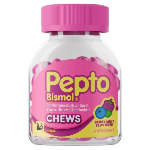 Pepto Bismol Chews, Fast and Effective Digestive Relief from Nausea, Heartburn, Indigestion, Upset Stomach, Berry Mint, 24 Count