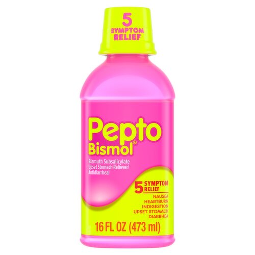 Pepto Bismol Upset Stomach Reliever/Antidiarrheal Relief Liquid, 16 fl oz