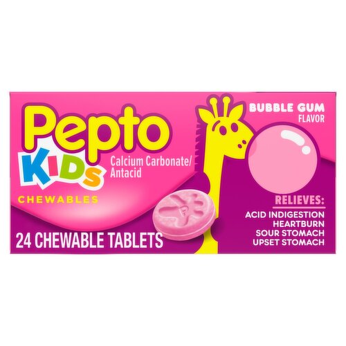 Pepto Kids Bubble Gum Flavor Chewable Tablets, 24 count