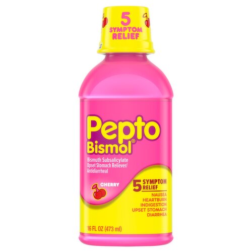 Pepto Bismol Liquid for Nausea, Heartburn, Indigestion, Upset Stomach, and Diarrhea - 5 Symptom Fas