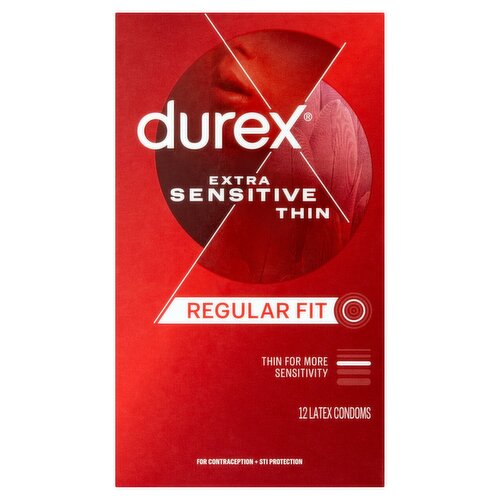 Durex Regular Fit Extra Sensitive Thin Latex Condoms, 12 count