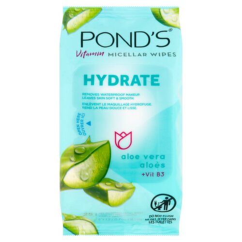 Pond's Hydrate Aloe Vera +Vit B3 Vitamin Micellar Wipes, 25 count