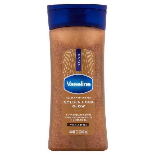 Vaseline Glazed and Glisten Golden Hour Glow Vanilla Cocoa Gel Oil, 6.8 fl oz