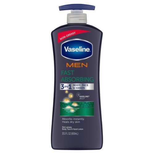 Vaseline Men Fast Absorbing 3 in 1 Body, Face & Hand Lotion, 20.3 fl oz