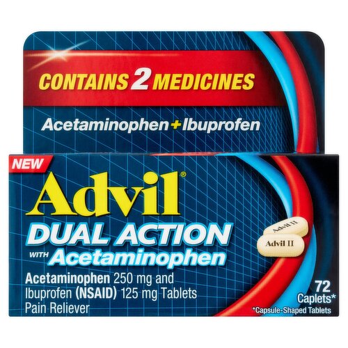 Advil Dual Action with Acetaminophen Caplets, 72 count