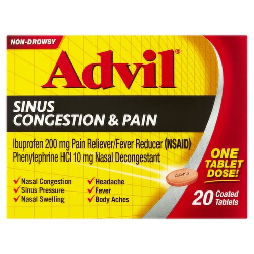 Advil Non-Drowsy Sinus Congestion & Pain Coated Tablets, 20 count