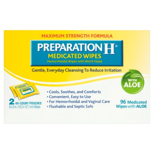 Preparation H Maximum Strength Formula Medicated Wipes, 48 count, 2 pack