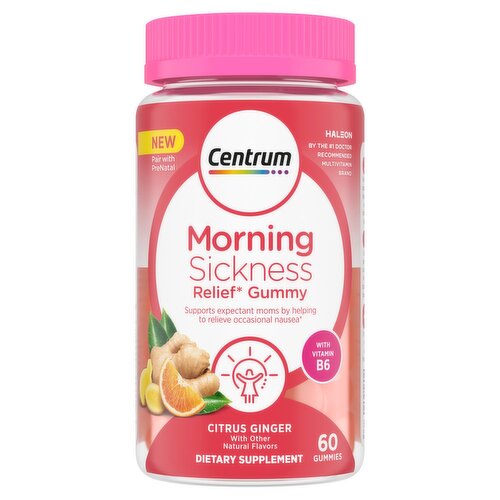 Centrum Citrus Ginger Morning Sickness Relief Gummy Dietary Supplement, 60 count