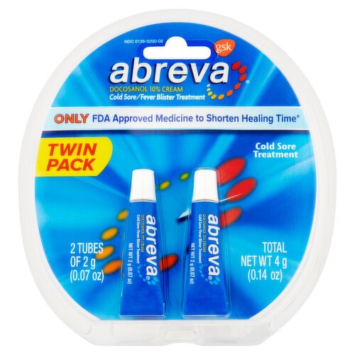 Abreva Cold Sore/Fever Blister Treatment Cream Twin Pack, 0.07 oz, 2 count