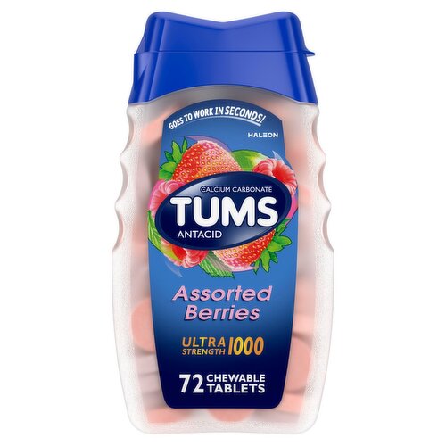 Tums Ultra Strength 1000 Assorted Berries Calcium Carbonate Antacid, 72 count