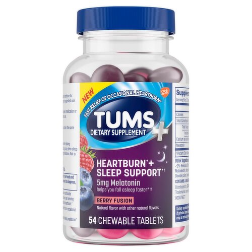 Tums Heartburn + Sleep Support Berry Fusion Dietary Supplement, 54 count